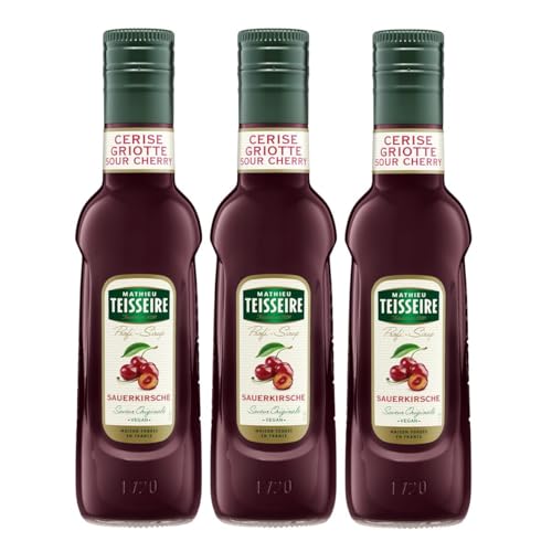 Mathieu Teisseire Getränke Sirup 250ml - Für Cocktails, Kaffee, Sorbets, Eis Smoothies uvm. mit und ohne Zucker zuckerfrei (3er Pack, Saucherkirsche) von Mathieu Teisseire