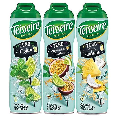 Teisseire Sirup Cocktail Zero Mojito, Pina Colada & Passion Fruit Martini je 600ml - Auch für Milchshakes, Desserts uvm. von Teisseire