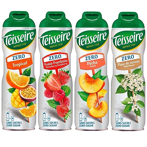 Teisseire Sirup Zero Holunderblüte, Pfirsich, Erdeere-Himbeer, Tropical je 600ml von Teisseire