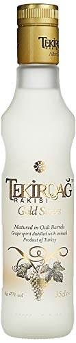 TEKIRDAG RAKISI GOLD – IN EICHENFÄSSERN GELAGERTER 100%IGER TRAUBEN-RAKI – 1x0,35l Raki mit 45% vol. - Hergestellt in der Türkei von Tekirdag