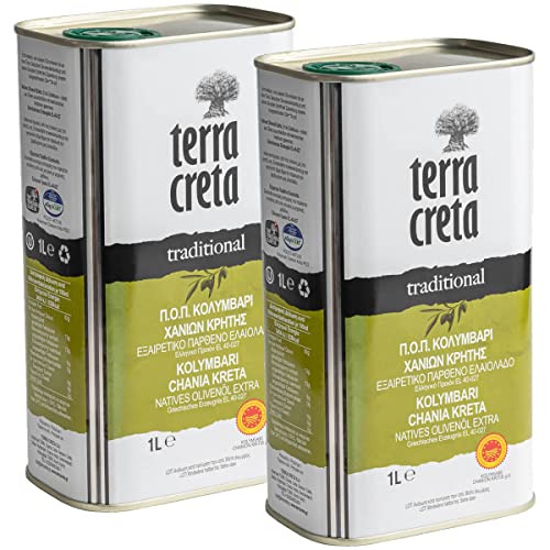 Terra Creta „traditional“ - Extra natives Olivenöl PDO (g.U. Kolymvari/Kreta) aus Koroneiki-Oliven, tradit. per Hand geerntet und mehrfach ausgezeichnet. (2 x 1 Liter Kanister) von Terra Creta