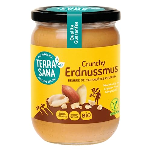 TerraSana Bio Erdnussmus Crunchy: Für den perfekten Start in den Tag - (1 x 500g Glas) Erdnuss Butter von Terrasana