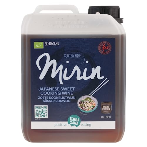 TerraSana Bio Mirin Reiswein, Typisch Japanisch (japan), Süß & Umami, 14% Alkohol, (1 x 2,5 Liter Kanister) Für Authentische Asiatische Gerichte zum Kochen Reisweinessig dunkel für sushi von Terrasana