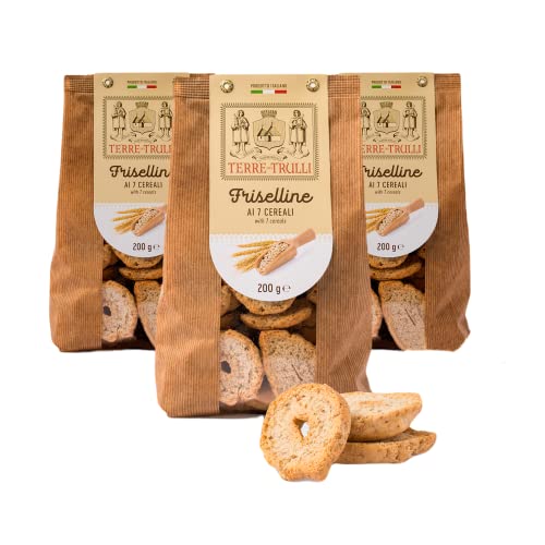 Terre Dei Trulli Friselline mit 7 Getreiden - 3 Packungen zu je 200 g | Handgemachte Friselle | Gesunder Snack für Eine Schnelle und Leckere Mahlzeit | Gesunde Snacks, Salzige Snacks, Healthy Snacks von Terre dei Trulli