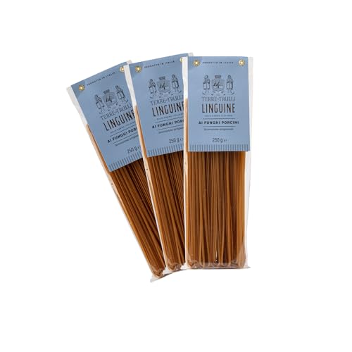 Terre Dei Trulli Linguine mit Steinpilzen - 3 Packungen à 250g | Traditionelle Handwerkliche Pasta aus 100% Italienischem Hartweizengrieß | Made in Italy von Terre dei Trulli