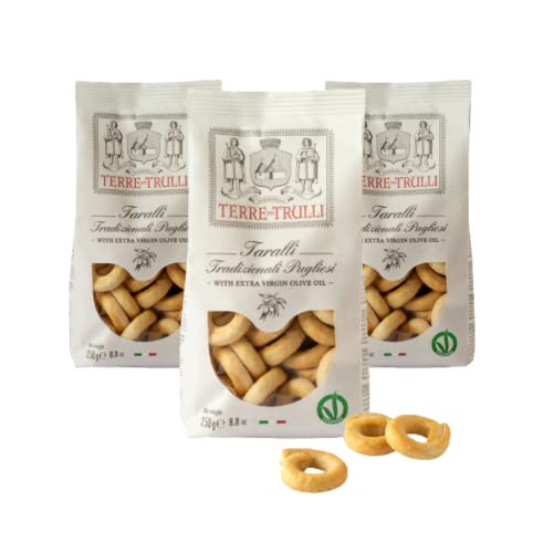 Terre Dei Trulli Taralli Pugliesi mit Extra Nativem Olivenöl - 3 Packungen à 250g | Gesunder Snack für Eine Schnelle und Leckere Mahlzeit | Gesunde Snacks, Salzige Snacks, Healthy Snacks von Terre dei Trulli