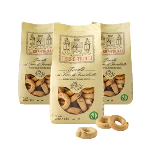 Terre Dei Trulli Taralli Pugliesi mit Fenchelsamen - 3 Packung à 250g | Gesunder Snack für Eine Schnelle und Leckere Mahlzeit | Gesunde Snacks, Salzige Snacks, Healthy Snacks von Terre dei Trulli