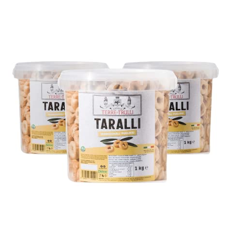 Terre Dei Trulli Traditionelle Tarallini Pugliesi - 3 Eimer à 1kg | Gesunder Snack für Eine Schnelle und Leckere Mahlzeit | Gesunde Snacks, Salzige Snacks, Healthy Snacks von Terre dei Trulli