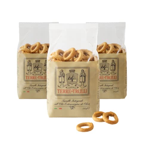 Terre Dei Trulli Vollkorn-Taralli Pugliesi mit Extra Nativem Olivenöl - 3 Packungen à 250g | Gesunder Snack für Eine Schnelle und Leckere Mahlzeit | Gesunde Snacks, Salzige Snacks, Healthy Snacks von Terre dei Trulli