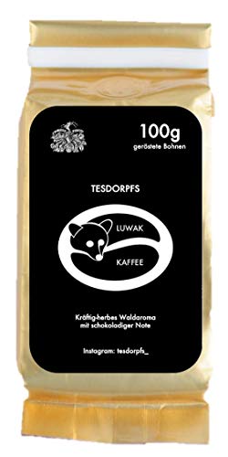 Kopi Luwak Kaffee 100% | City Roast Civet Coffee 100g | Kaffeebohnen | Kaffeespezialität als Geschenk für Kaffeeliebhaber von Tesdorpfs für den Geschenkkorb, die Kaffeemühle oder zu Ferrero Rocher von Tesdorpf