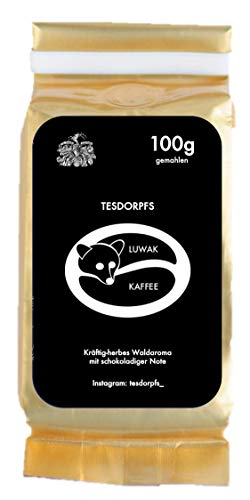 Kopi Luwak Kaffee 100% | City Roast Civet Coffee 100g | gemahlen| Kaffeespezialität als Geschenk für Kaffeeliebhaber von Tesdorpfs für den Geschenkkorb, die Kaffeemühle oder zu Ferrero Rocher von Tesdorpf