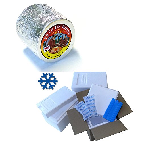 Tete de Moine Käse Schweiz AOP Classic 850g für Girolle KÜHLBOX-Versand mit Styroporbox und Spezialkühlakku für Lebensmittelversand von Tete de Moine Girolle