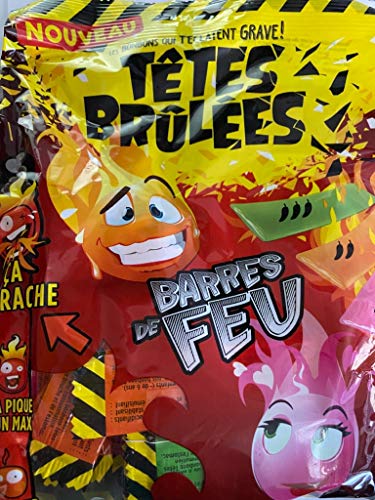 Tetes Brulees Barres de Feu Extra Saure Bonbons Challenge Tüte mit den Sondersorten Maracuja Rote Früchte, Apfel Kirsch Level Ca Arrache von Tetes Brulees