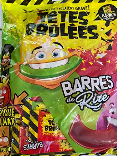 Tetes Brulees Barres de Rire Extra Saure Bonbons Challenge Tüte mit Erdbeer und Apfel Geschmack von Tetes Brulees