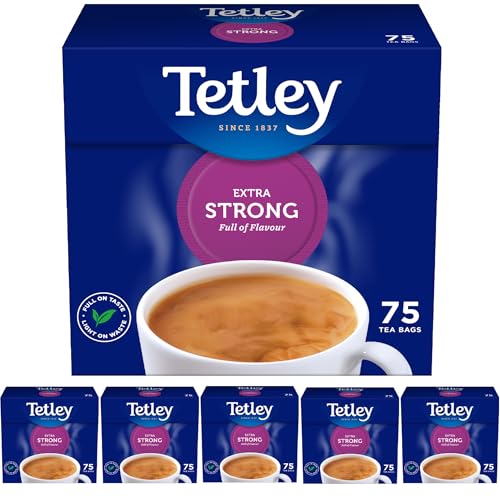 Tetley Extra starker Tee, Schwarzer Tee, Packung mit 6 Schachteln, 450 Teebeutel von Tetley