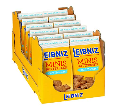 LEIBNIZ Minis -30 % Zucker - 12er Pack – Mini-Butterkekse mit weniger Zucker – im Vorteilspack (12 x 125 g) von The Bahlsen Family