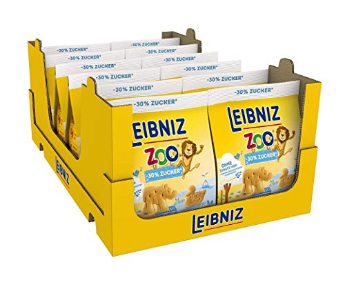 LEIBNIZ ZOO -30 % Zucker - 12er Pack – Mini-Butterkekse in lustigen Tier-Motiven für Kinder - ohne Palmöl – im Vorteilspack (12 x 125 g) von The Bahlsen Family