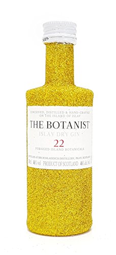 The Botanist Islay Dry Gin Mini 50ml (46% Vol) - Bling Bling Glitzer Glitzerflasche Flaschenveredelung für besondere Anlässe - Gold -[Enthält Sulfite] von The Botanist