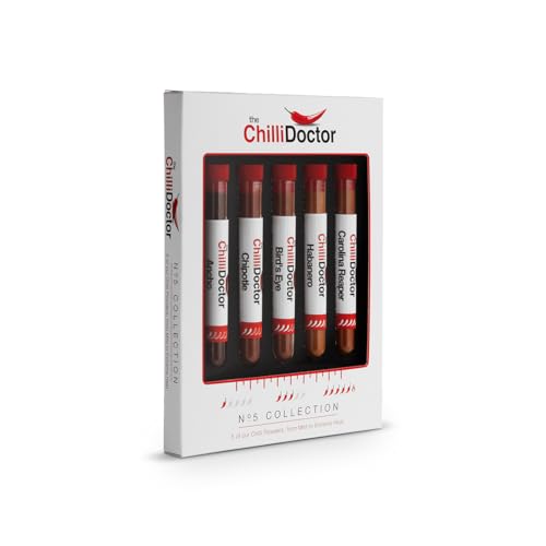 The Chilli Doctor® No 5 Collection – Chilli Geschenkset mit 5 Chilipulvern - Carolina Reaper, Habanero, Bird's Eye, Chipotle, Ancho | Ideales Geschenkset für Männer und Scharfe Gewürze Liebhaber von The Chilli Doctor