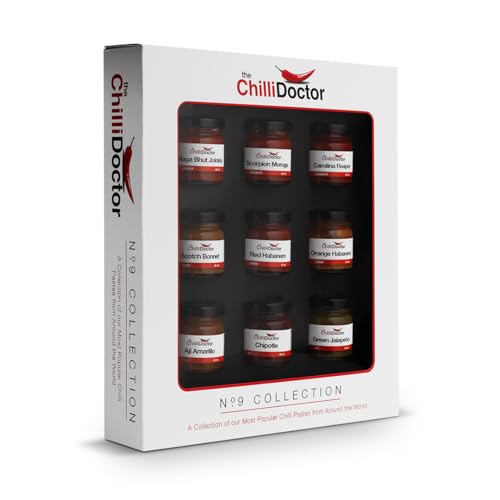 The Chilli Doctor® No 9 Collection – Chili-Probierset | Chilli Gewürz Geschenkset - 9 Scharfe Gewürze, Fermentierte Chilli Püree, Vielfältige Schärfegrade, Geschenkset für Griller & Chili-Fans von The Chilli Doctor