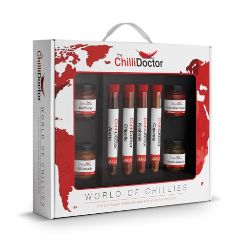 The Chilli Doctor® World of Chillies – Ein Paket mit Chilis aus aller Welt | Chili Geschenkset mit Vielfalt an Chili Pulvern und Pürees, Ideal für Griller und Chili-Fans, Perfekte Geschenke für Männer von The Chilli Doctor