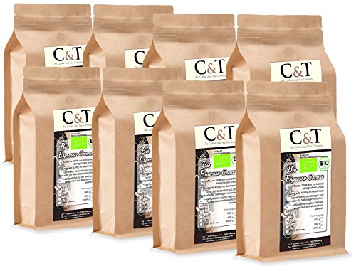 C&T Bio Espresso Crema | Cafe 8 x 1000 g gemahlen Gastro-Sparpack im Kraftpapierbeutel Kaffee für Siebträger, Vollautomaten, Espressokocher von C&T