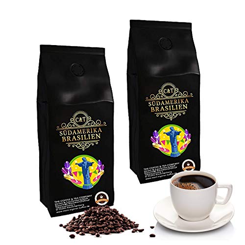 Kaffee Café Crema Brasil, mild & aromatisch, schonende Mischung aus Brasilien ganze Bohne, 1000 g, (2 x 500 g) von C&T