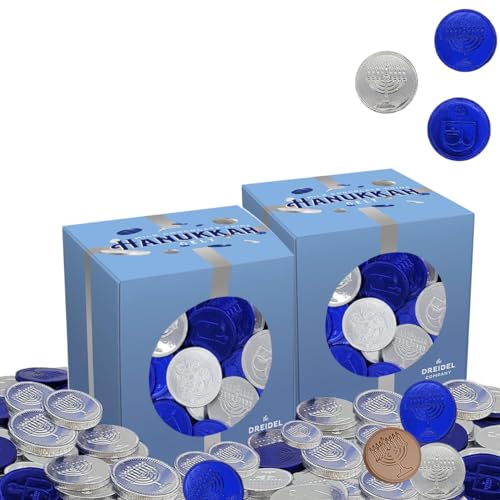 Chanukkah-Schokoladenmünzen, nussfrei, belgische blaue und silberne Milchschokoladen-Münze, koscheres Chanukka-Gelt in Geschenkbox (2 x 0,5 kg)) von The Dreidel Company