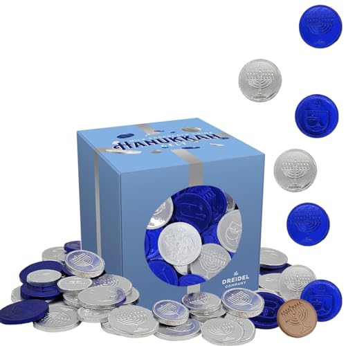 Chanukkah-Schokoladenmünzen, nussfrei, belgische blaue und silberne Milchschokoladen-Münze, koscheres Chanukka-Gelt in Geschenkbox (Einzelpackung (0,5 kg)) von The Dreidel Company