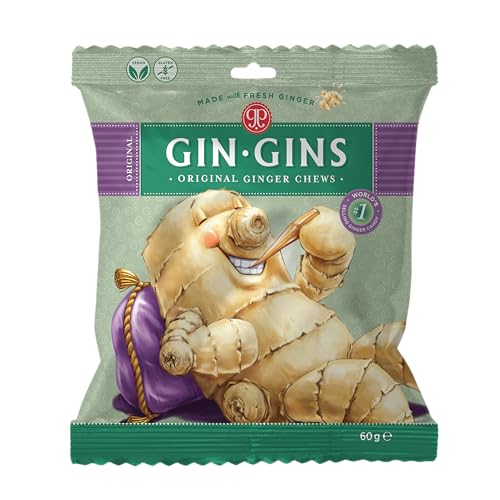 The Ginger People GIN GINS Original-Ingwer-Kaubonbon – Anti-Brechreiz und Verdauungshilfe, einzeln verpacktes gesundes Bonbon – Original-Ingwer-Geschmack - 60 g Bag - (12er-Pack) von The Ginger People