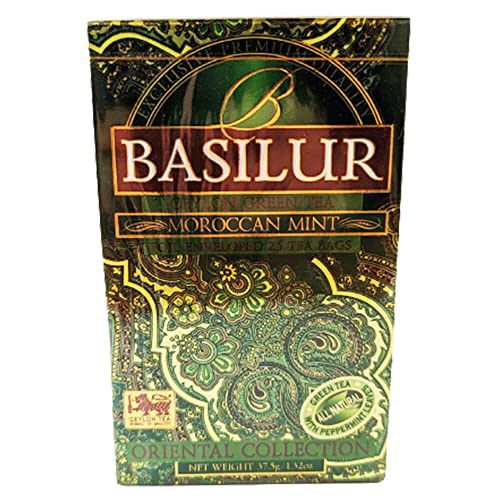 3 x Basilur Grüner Ceylon Tee Moroccan Mint 25 Teebeutel (3 x 25 beutel) von The Great Canadian Tea