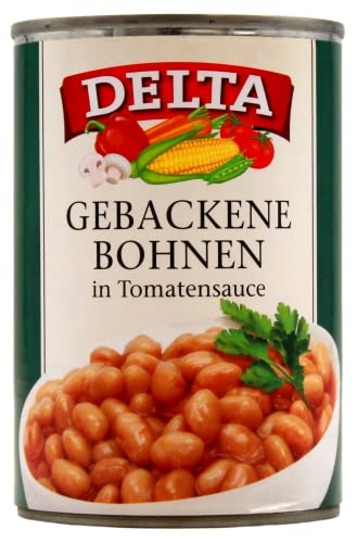 Delta Gebackene-Bohnen in Tomatensauce, 12er Pack (12 x 400g) von Delta