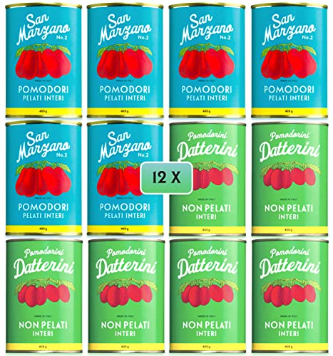 Sapor Design SAN MARZANO Tomaten aus Italien | Die besten Tomaten der Welt im Set | Dosentomaten, San Marzanos | Viele Varianten (San Marzano + Datterini (Türkis-grün), 12 Dosen) von The Great Canadian Tea