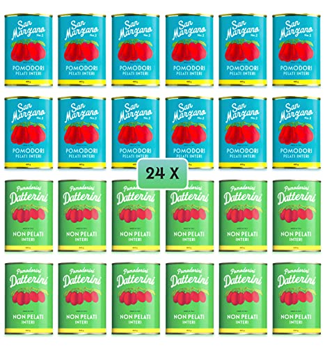 Sapor Design SAN MARZANO Tomaten aus Italien | Die besten Tomaten der Welt im Set | Dosentomaten, San Marzanos | Viele Varianten (San Marzano + Datterini (Türkis-grün), 24 Dosen) von The Great Canadian Tea