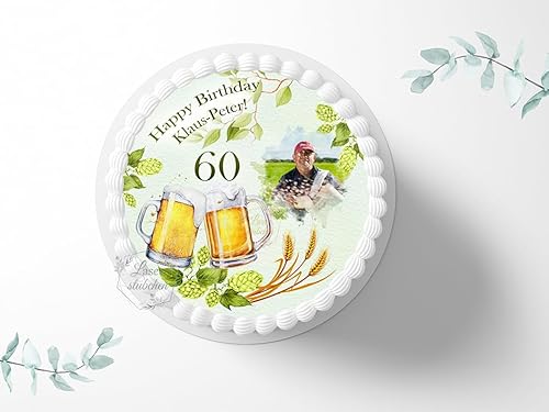 Tortenaufleger personalisierbar Bier Geburtstag, ⌀20cm Zuckerbild, Foto für Torten, Fondant 3050G von The Great Canadian Tea