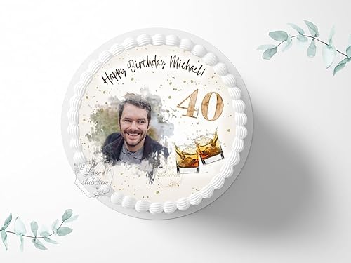 Tortenaufleger personalisierbar zum Geburtstag, Whiskey ⌀20cm rund Zuckerbild, Foto für Torten, Fondant 3040G von The Great Canadian Tea