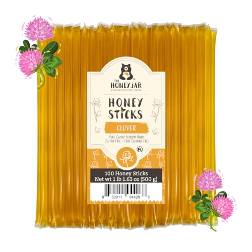 The Honey Jar Plain Raw Sticks – reine Strohhalme für Tee, Kaffee oder eine gesunde Leckerei – ein Teelöffel aromatisierter Honig pro Stäbchen – hergestellt in den USA mit echtem Honig – (100 Stück) von The Honey Jar