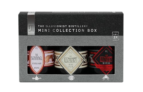 The Illusionist Distillery Mini Collection Box | The Illusionist Dry Gin Mini 45% Vol. 50ml | The Sentinel Scented Rum Mini 41% Vol. 50ml | The Illusionist Gin FC Bayern München Edition Mini 45% Vol. von The Illusionist Distillery