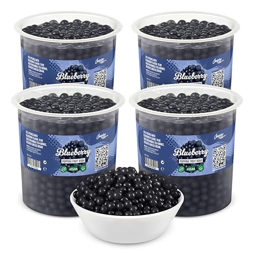 INSPIRE FOOD Blaubeere Popping Boba für Bubble Tea - Schachtel mit 4 Bechern à 3,2 kg - 100% vegetarisch, glutenfrei, ohne künstliche Farbstoffe von The Inspire Food Company