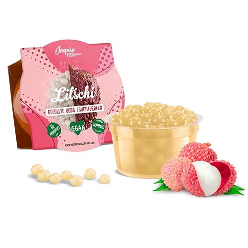 INSPIRE FOOD Bubble Tea Perlen Litschi für Bubble Tea | Popping boba Perlen, Tapioka Fruchtperlen und Boba Perlen - 100% vegan und glutenfrei, ohne künstliche Farbstoff, 100g von The Inspire Food Company