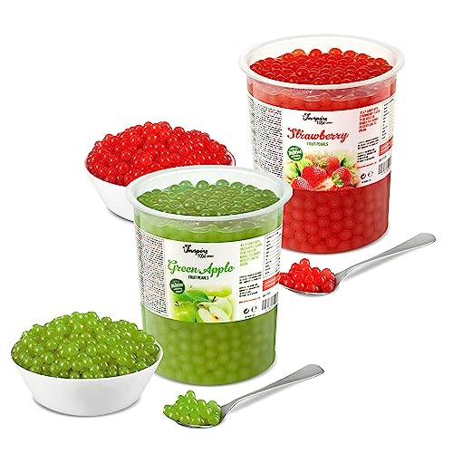 INSPIRE FOOD Bubble Tea Perlen Mix - 2er-Pack Popping Boba Fruchtperlen | Erdbeer, Grüner Apfel |100% vegan und glutenfrei, ohne künstliche Farbstoff, je 1KG von The Inspire Food Company