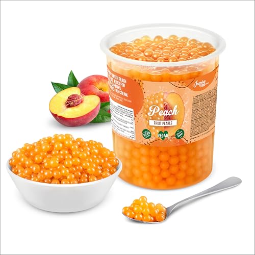 INSPIRE FOOD Bubble Tea Perlen Pfirsich - 1 KG - Popping Boba Fruchtperlen | Mit echtem Fruchtsaft für Shakes, Smoothies | 100% vegan und glutenfrei, ohne künstliche Farbstoff von The Inspire Food Company