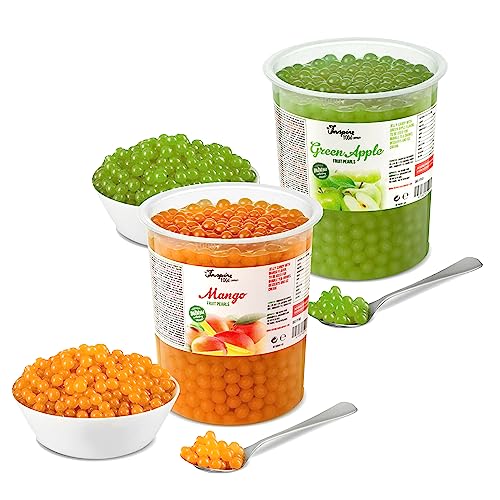 INSPIRE FOOD Bubble Tea Perlen Set - 2er-Pack Popping Boba Fruchtperlen | Mango, Grüner Apfel |Tapioka Perlen 100% vegan und glutenfrei, ohne künstliche Farbstoff, je 1KG von The Inspire Food Company