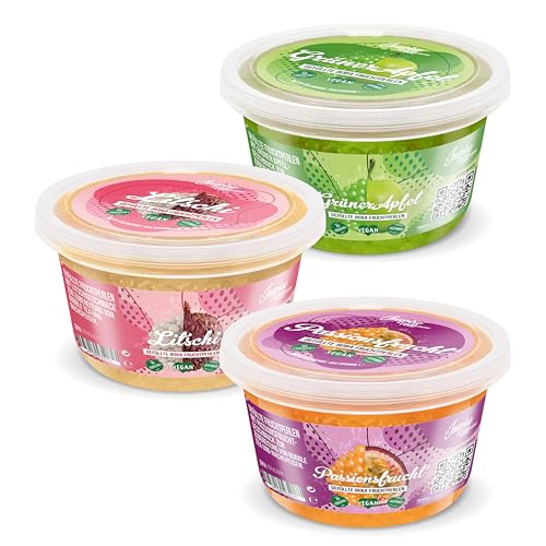 INSPIRE FOOD Bubble Tea Perlen Set - 3er-Pack Popping Boba Fruchtperlen | Passionsfrucht, Litschi, Grüner Apfel |Tapioka Perlen 100% vegan und glutenfrei, ohne künstliche Farbstoff, je 450g von The Inspire Food Company