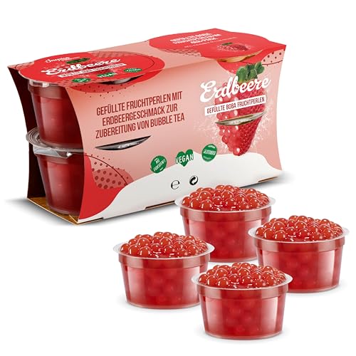 INSPIRE FOOD Bubble Tea Perlen Set - 4er-Pack Popping Boba Fruchtperlen | Erdbeere | Tapioka Perlen 100% vegan und glutenfrei, ohne künstliche Farbstoff, je 100g von The Inspire Food Company