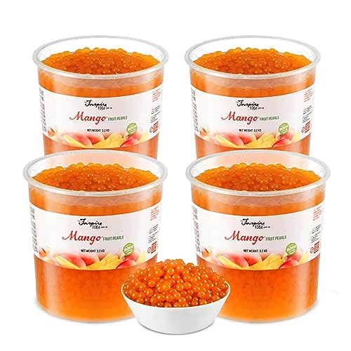 INSPIRE FOOD Mango Popping Boba für Bubble Tea - Schachtel mit 4 Bechern à 3,2 kg - 100% vegetarisch, glutenfrei, ohne künstliche Farbstoffe von The Inspire Food Company