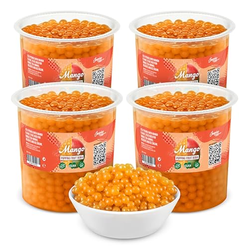 INSPIRE FOOD Mango Popping Boba für Bubble Tea - Schachtel mit 4 Bechern à 3,2 kg - 100% vegetarisch, glutenfrei, ohne künstliche Farbstoffe von The Inspire Food Company