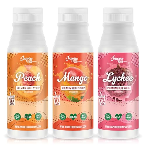 INSPIRE FOOD Fruchtsirup für Bubble Tea Mischung 3er-pack | Pfirsich, Mango und Litschi Fruchtsirup für Bubble Tea, Boba Tea, Slushes & Ice-Blended | 100 % vegetarisch, glutenfrei, je 300 ml von The Inspire Food Company