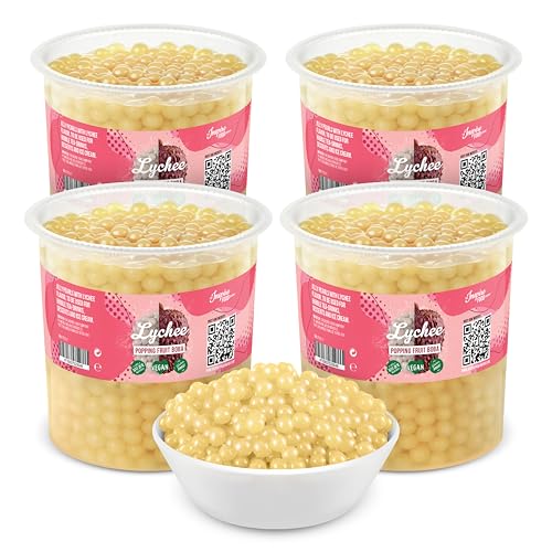 INSPIRE FOOD Litschi Popping Boba für Bubble Tea - Fruchtperlen Schachtel mit 4 Bechern à 3,2 kg - 100% vegetarisch, glutenfrei, ohne künstliche Farbstoffe von The Inspire Food Company