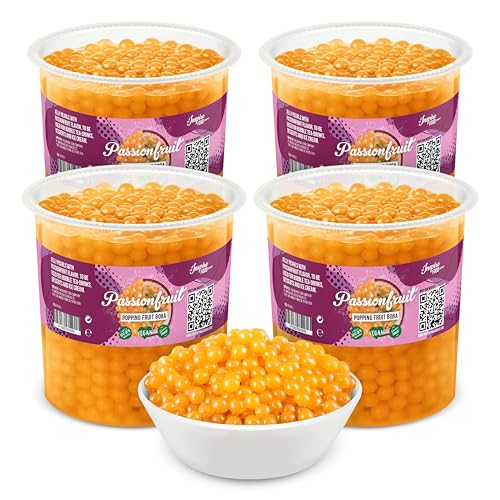 INSPIRE FOOD Maracuja Popping Boba für Bubble Tea - Schachtel mit 4 Bechern à 3,2 kg - 100% vegetarisch, glutenfrei, ohne künstliche Farbstoffe von The Inspire Food Company